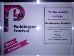 Paddington Festival Gala 'All the world's a stage' award to Westbourne Forum with particular reference to the Beach Festival.