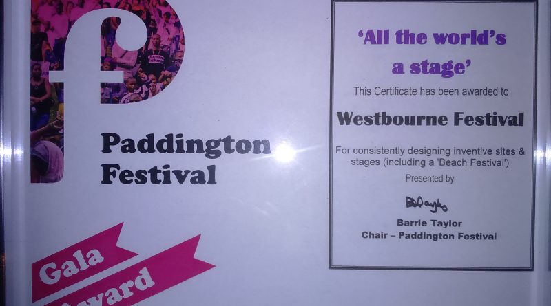Paddington Festival Gala 'All the world's a stage' award to Westbourne Forum with particular reference to the Beach Festival.